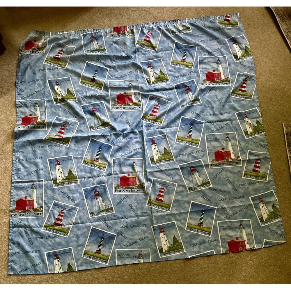 VTG Daisy Kingdom Lighthouse Cape Cod Nautical Blue Coastal Shower Curtain